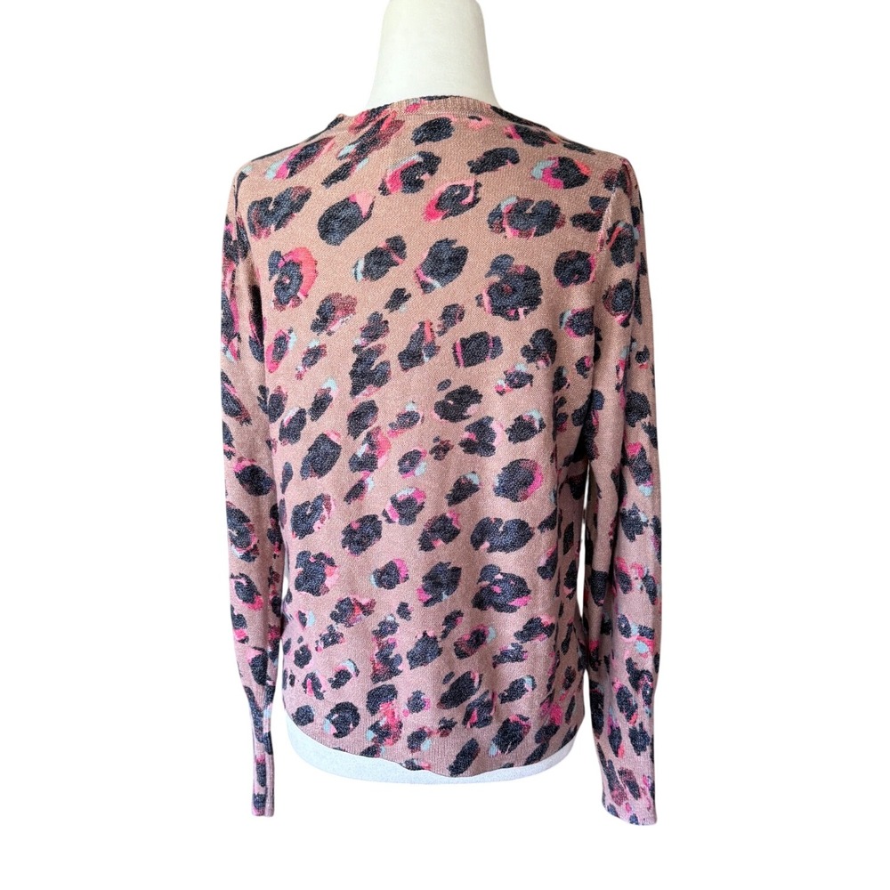 NIC+ZOE Mindfully Made Abstract Leopard Lightweight Knit Sweater Pink Blue - Picture 2 of 4